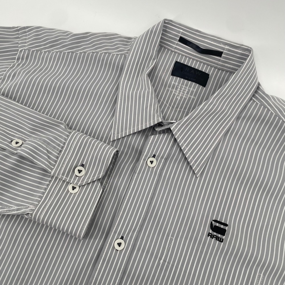 G-Star Raw Button Down Mens XL Grey Pinstripe Correct Line Long Sleeve Shirt